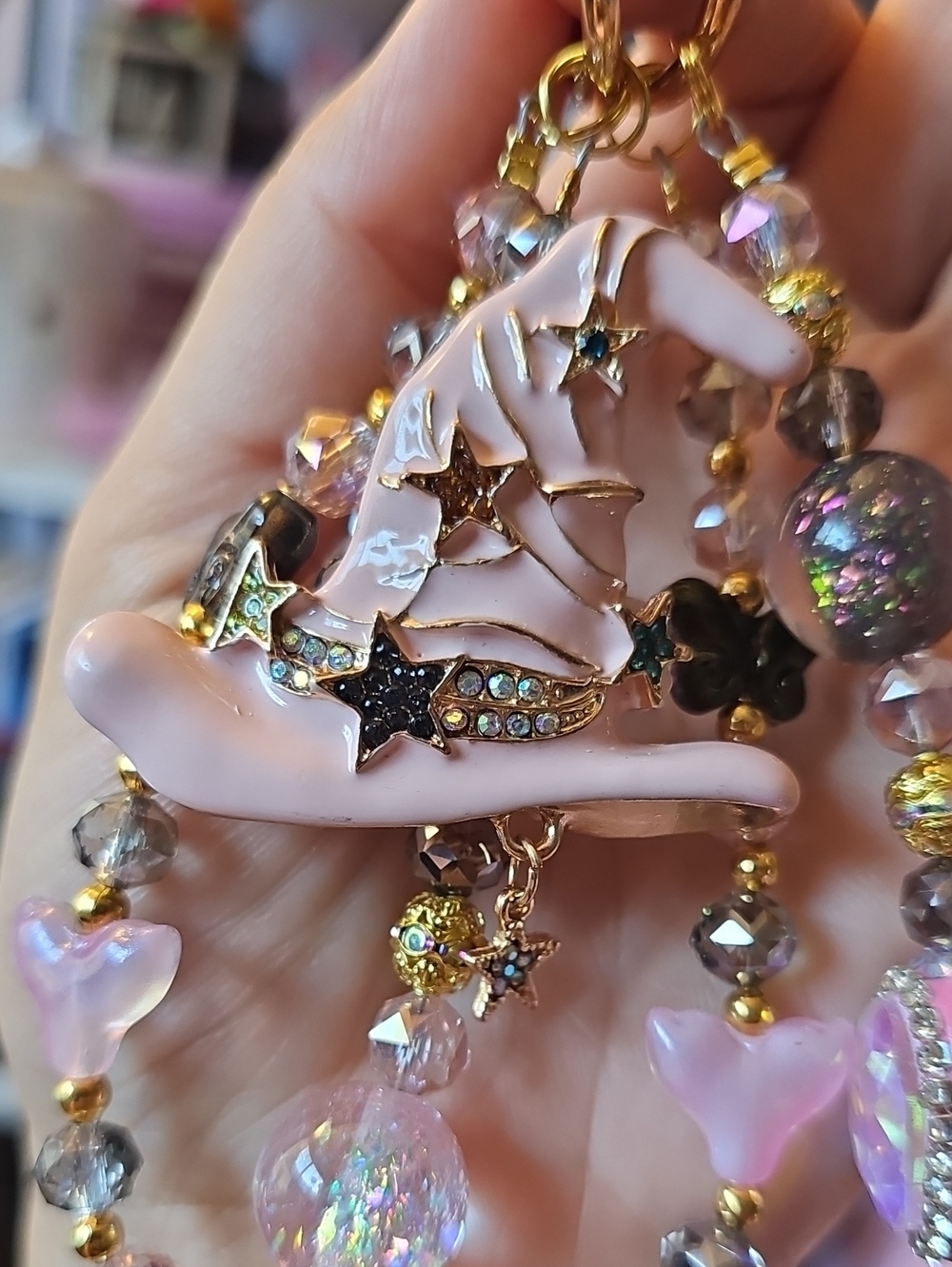 Pink Enamel Star Witch Hat Purse Charm